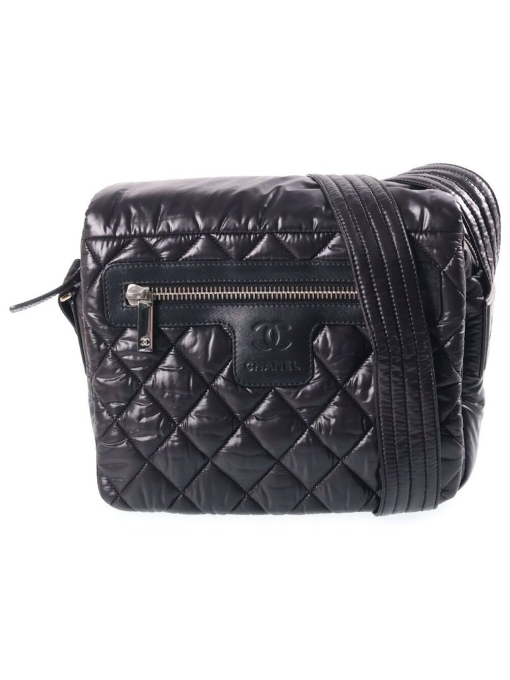 Chanel Coco Cocoon CC Logo Shoulder Bag Black Nylon Silver